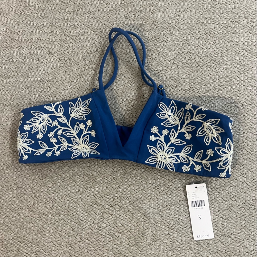Anthropologie Blue and White Floral Bikini Top